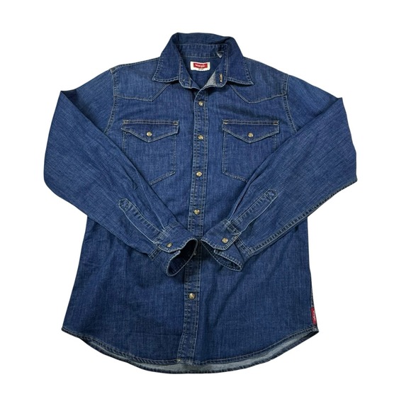 Vintage Y2K Wrangler Mens Small Pearl Snap Button‎ Denim Button Up - Picture 1 of 8